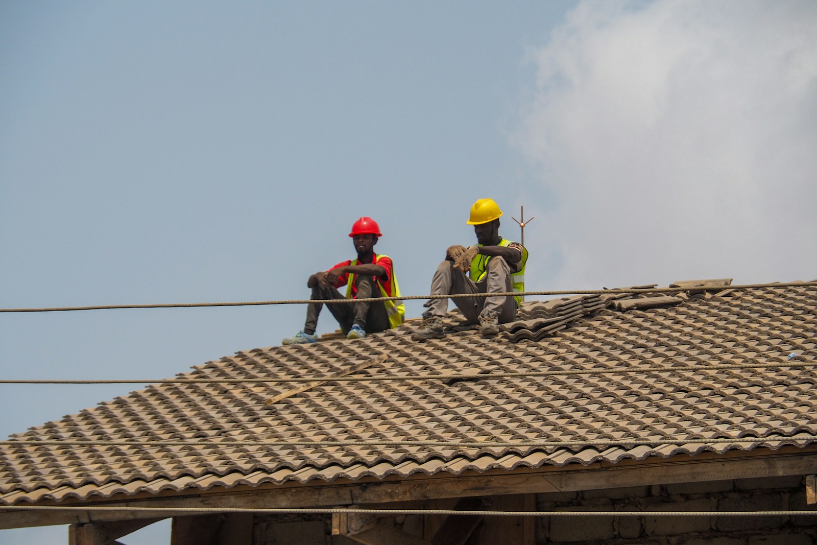 Construction team on a roofing site